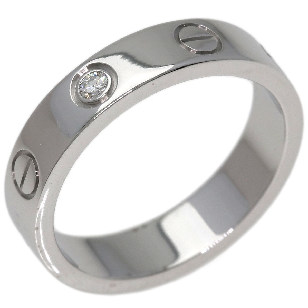 CARTIER Mini love ring 1P Diamond #47 Ring K18 White Gold Ladies [Used]