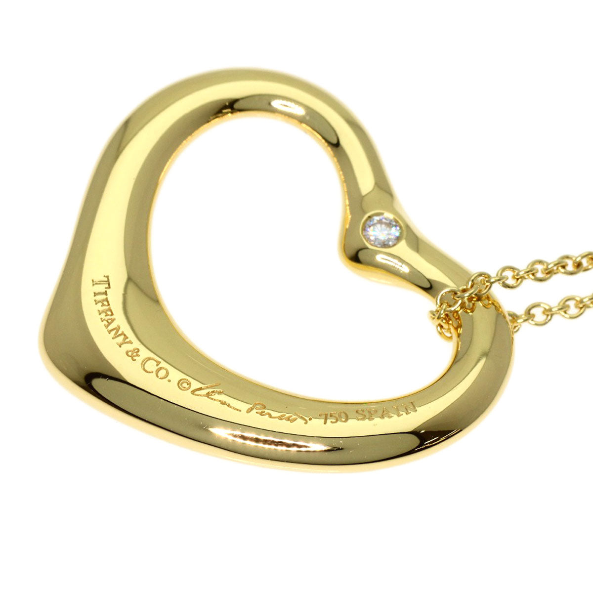 TIFFANY&Co. Open Heart Diamond Necklace K18 Yellow Gold Ladies [Used]