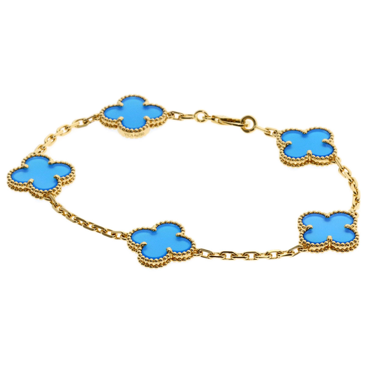 Van Cleef & Arpels Vintage Alhambra Blue Agate Bracelet K18 Yellow Gold Ladies [Used]