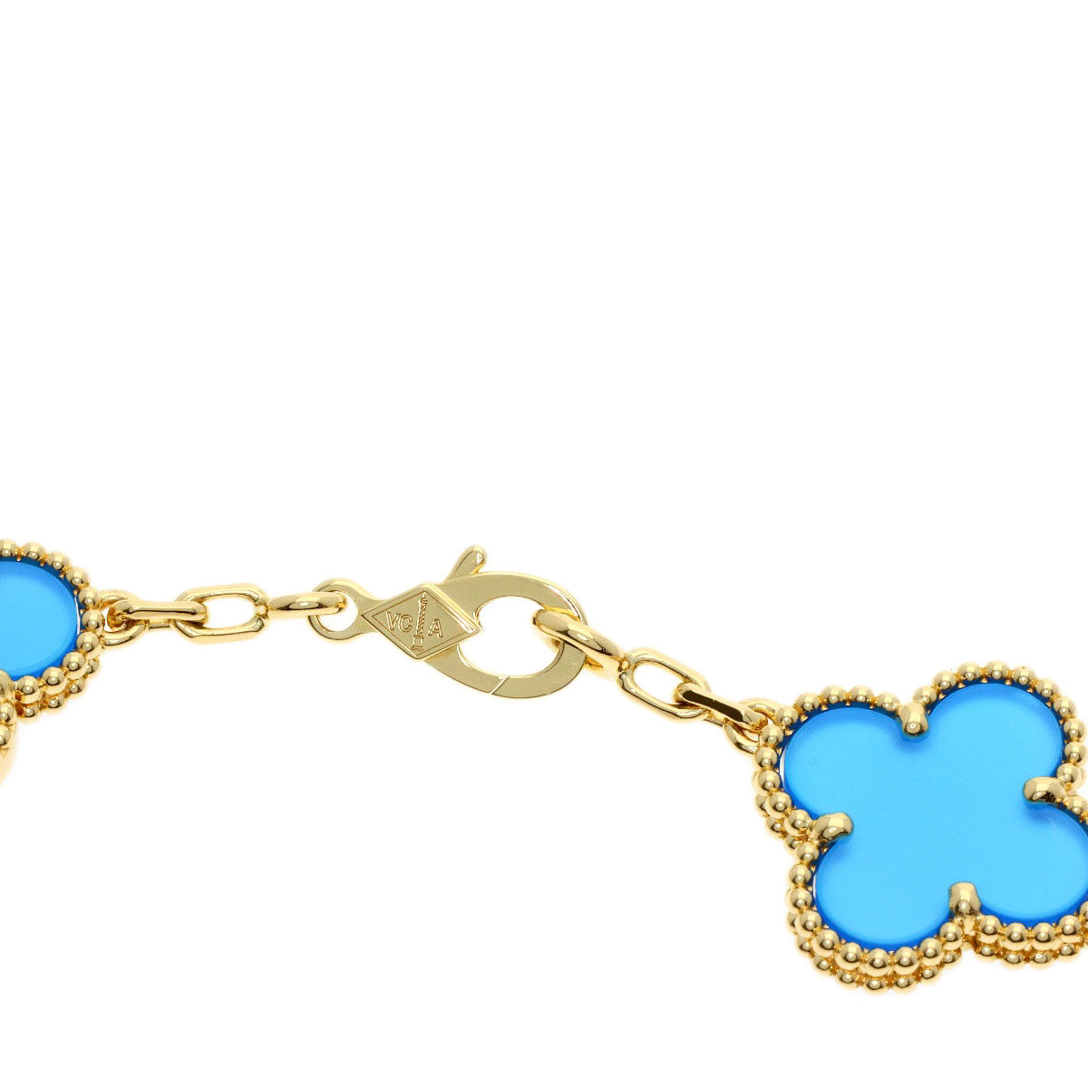 Van Cleef & Arpels Vintage Alhambra Blue Agate Bracelet K18 Yellow Gold Ladies [Used]
