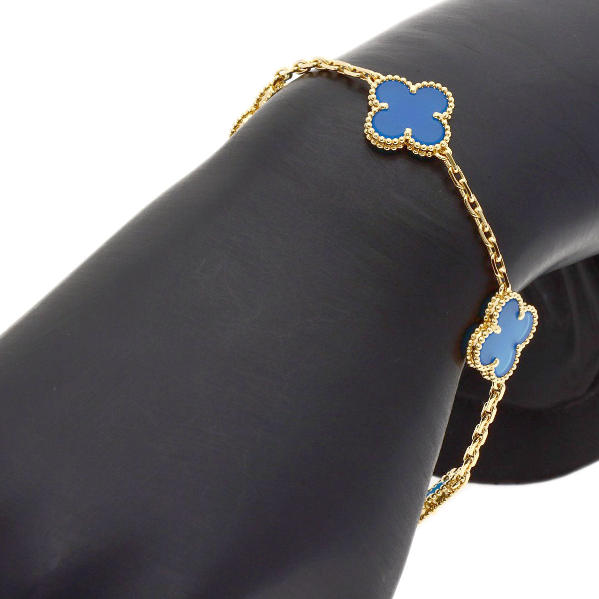 Van Cleef & Arpels Vintage Alhambra Blue Agate Bracelet K18 Yellow Gold Ladies [Used]