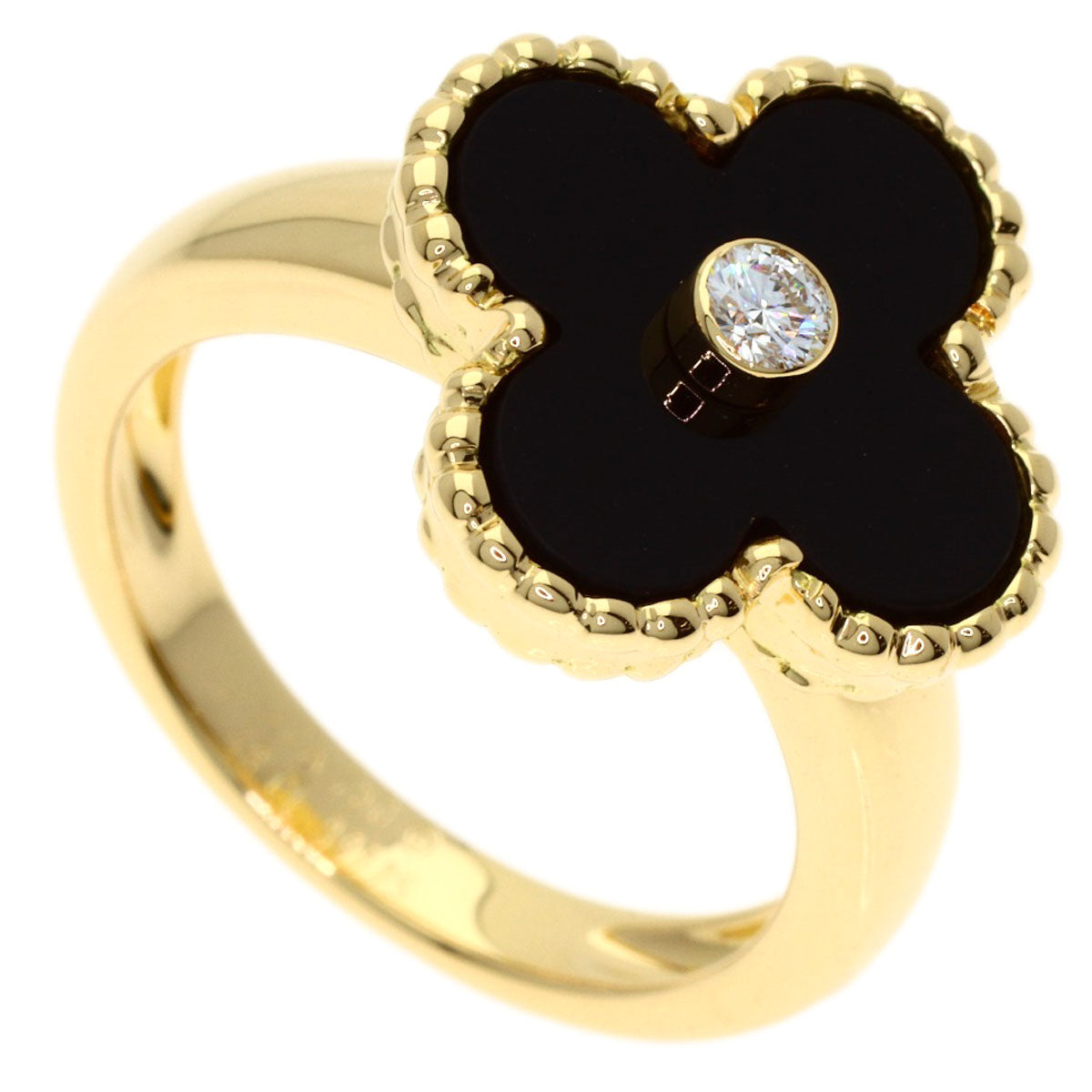 Van Cleef & Arpels Vintage Alhambra Diamond Onyx #48 Ring K18 Yellow Gold Ladies [Used]