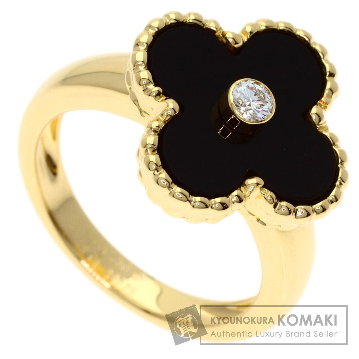 Van Cleef & Arpels Vintage Alhambra Diamond Onyx #48 Ring K18 Yellow Gold Ladies [Used]