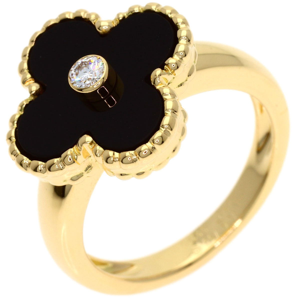 Van Cleef & Arpels Vintage Alhambra Diamond Onyx #48 Ring K18 Yellow Gold Ladies [Used]