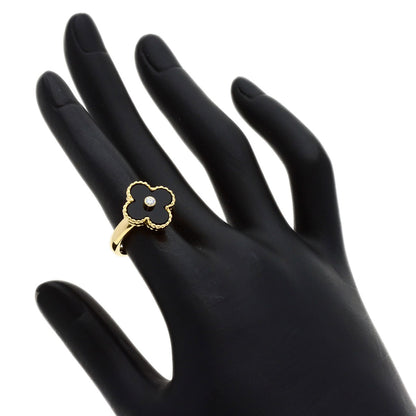 Van Cleef & Arpels Vintage Alhambra Diamond Onyx #48 Ring K18 Yellow Gold Ladies [Used]