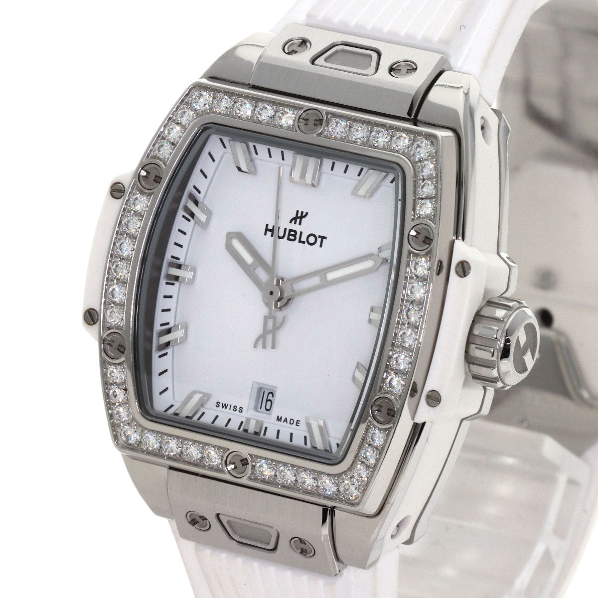 HUBLOT Spirit of Big Bang Steel White Diamond Watches 682.SE.2010.RW.1204 Stainless Steel/Rubber Ladies