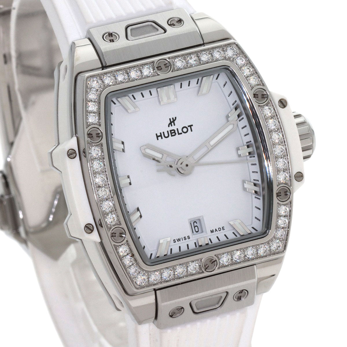 HUBLOT Spirit of Big Bang Steel White Diamond Watches 682.SE.2010.RW.1204 Stainless Steel/Rubber Ladies