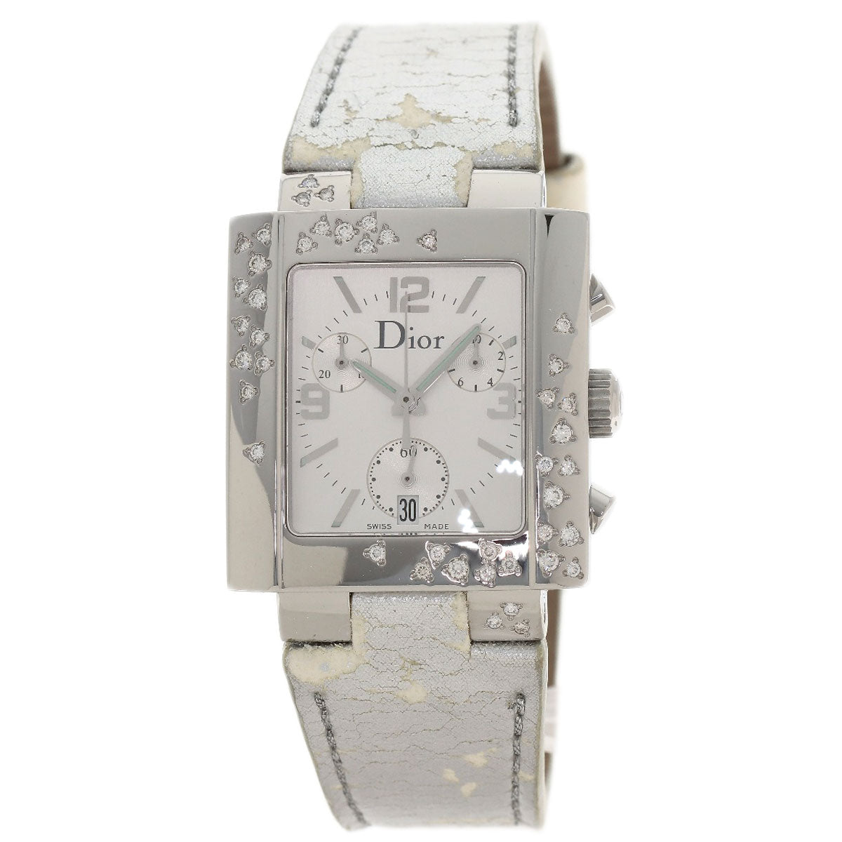 CHRISTIAN DIOR Riva Sparkling Diamond Watches D81-101 Stainless Steel/Leather mens