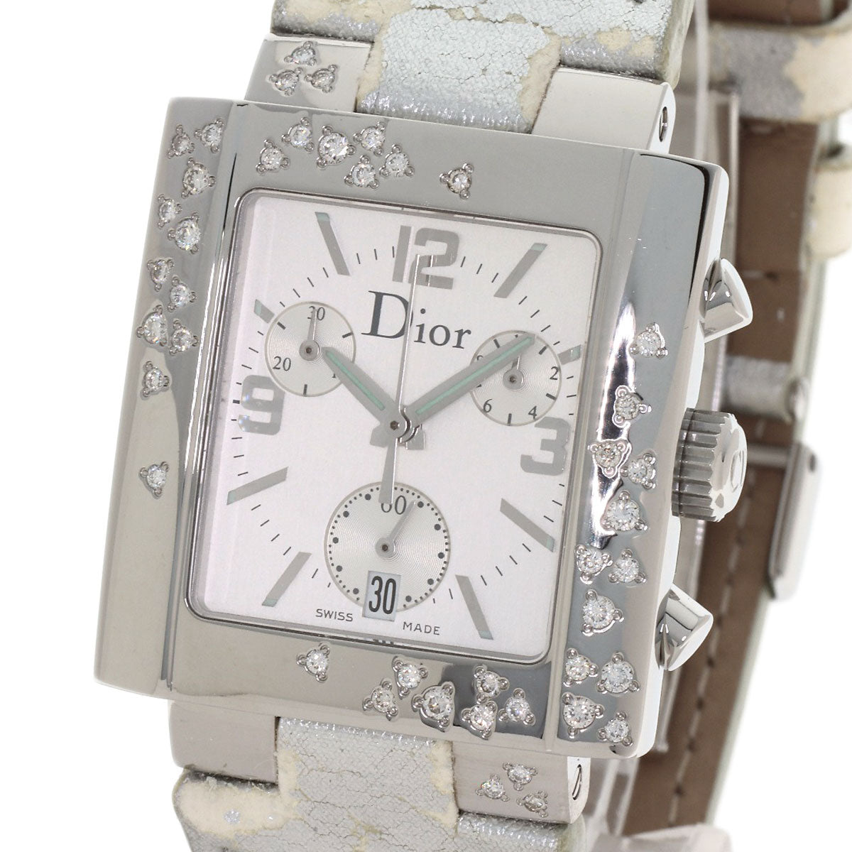 CHRISTIAN DIOR Riva Sparkling Diamond Watches D81-101 Stainless Steel/Leather mens
