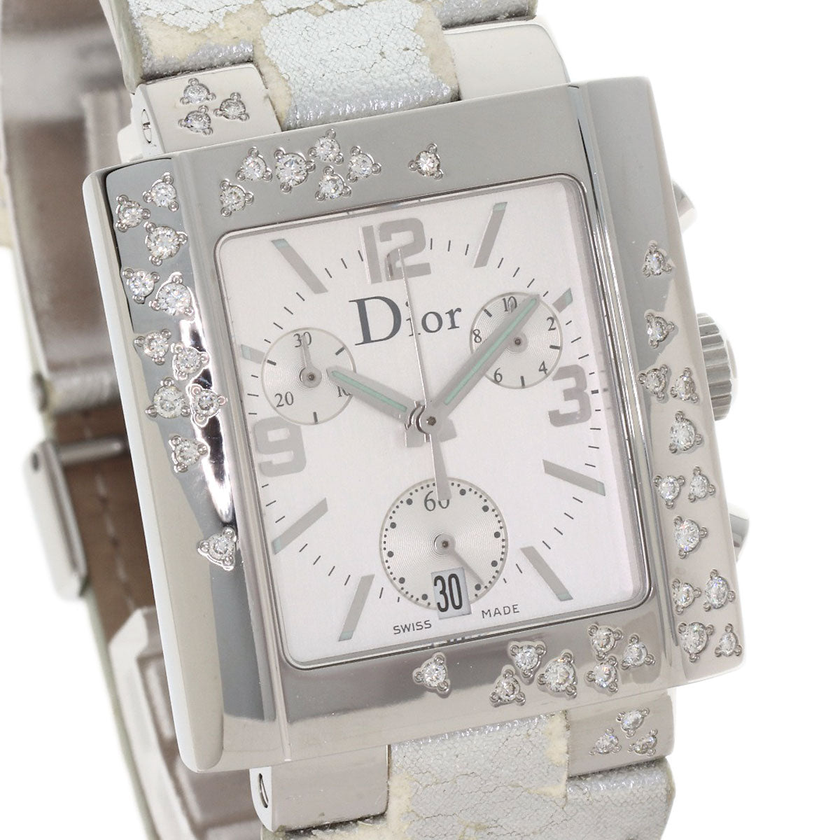 CHRISTIAN DIOR Riva Sparkling Diamond Watches D81-101 Stainless Steel/Leather mens