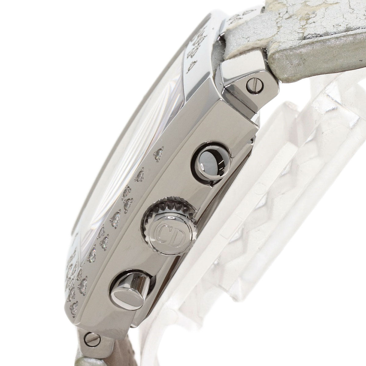 CHRISTIAN DIOR Riva Sparkling Diamond Watches D81-101 Stainless Steel/Leather mens