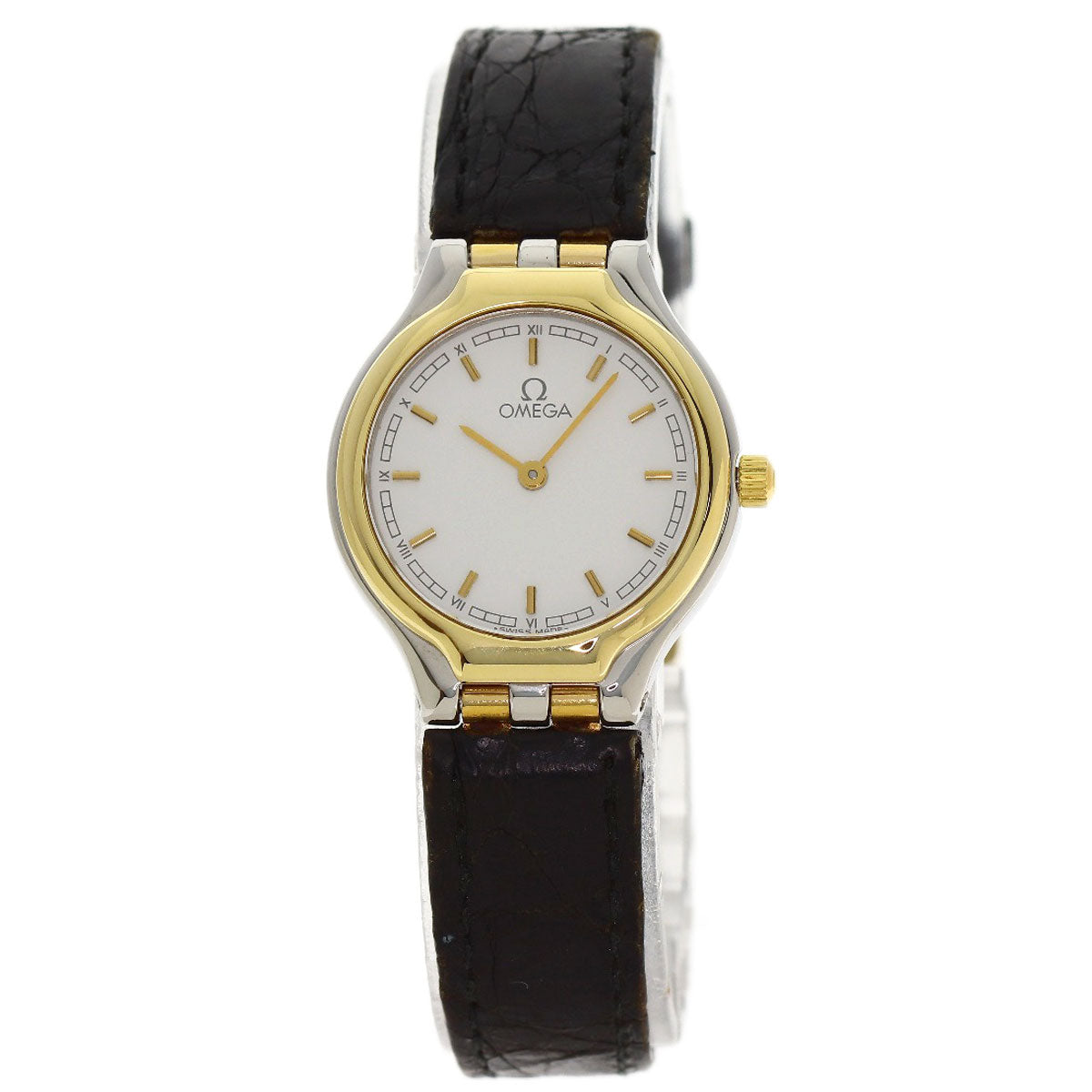 OMEGA Round face Watches Stainless Steel/Leather Ladies