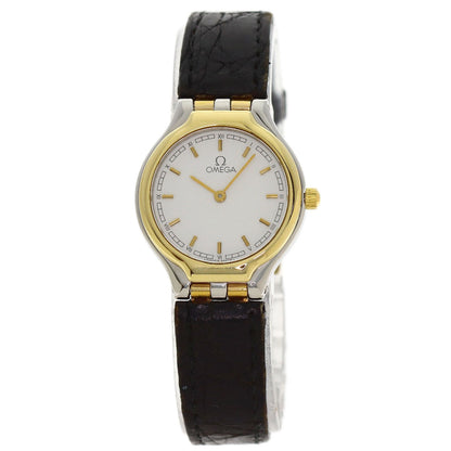 OMEGA Round face Watches Stainless Steel/Leather Ladies