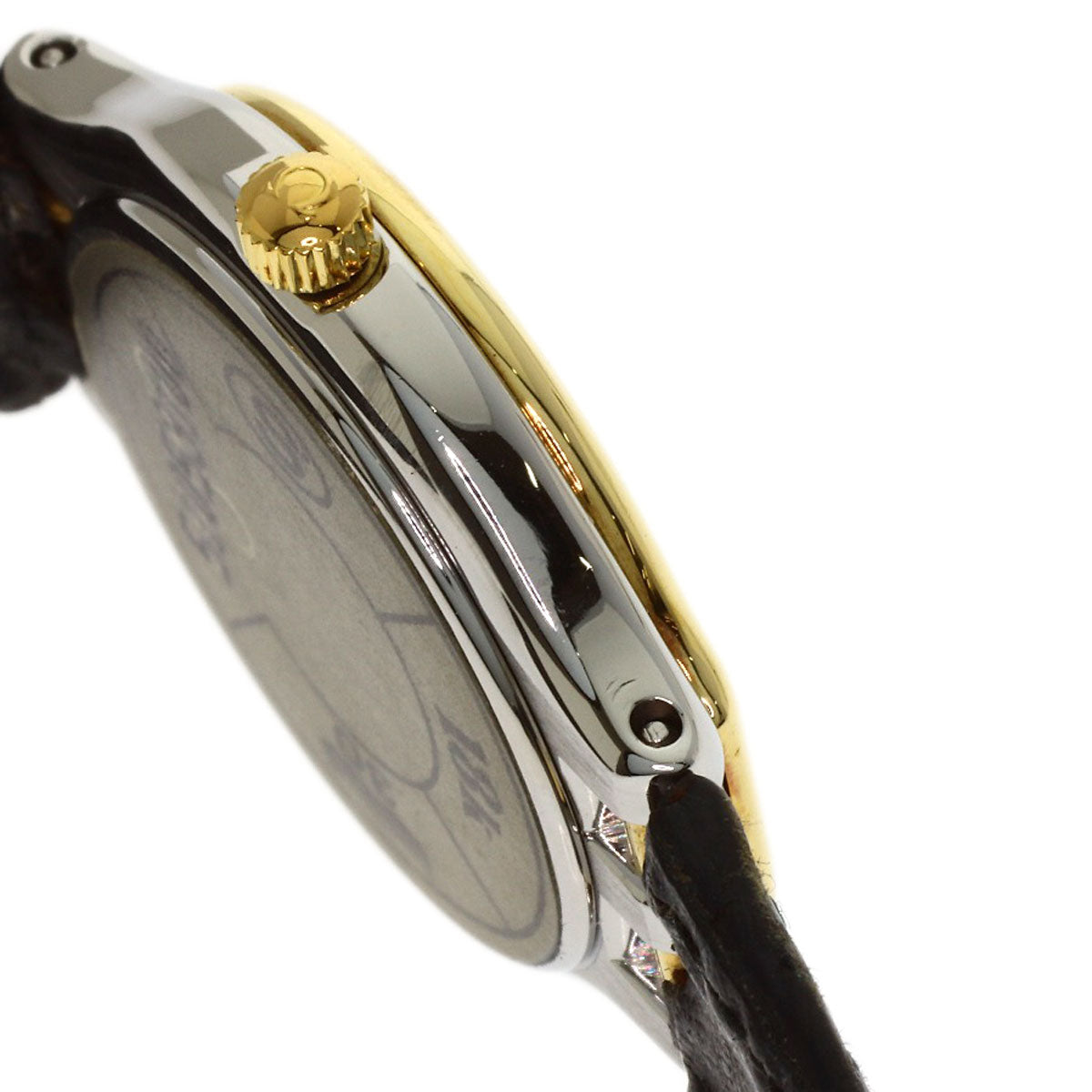 OMEGA Round face Watches Stainless Steel/Leather Ladies