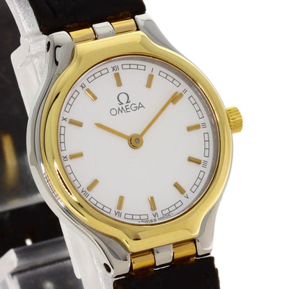 OMEGA Round face Watches Stainless Steel/Leather Ladies