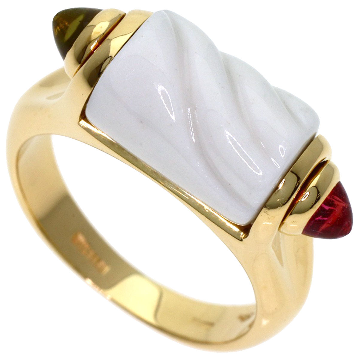 BVLGARI Tronketto Peridot Pink Tourmaline Ring K18 Yellow Gold Ladies [Used]