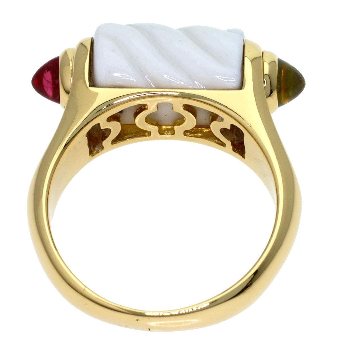 BVLGARI Tronketto Peridot Pink Tourmaline Ring K18 Yellow Gold Ladies [Used]