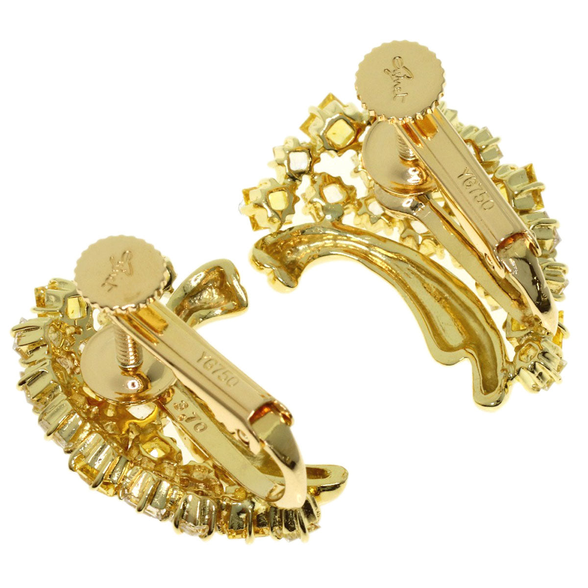 Jeunet Yellow sapphire White sapphire Earring K18 Yellow Gold Ladies [Used]