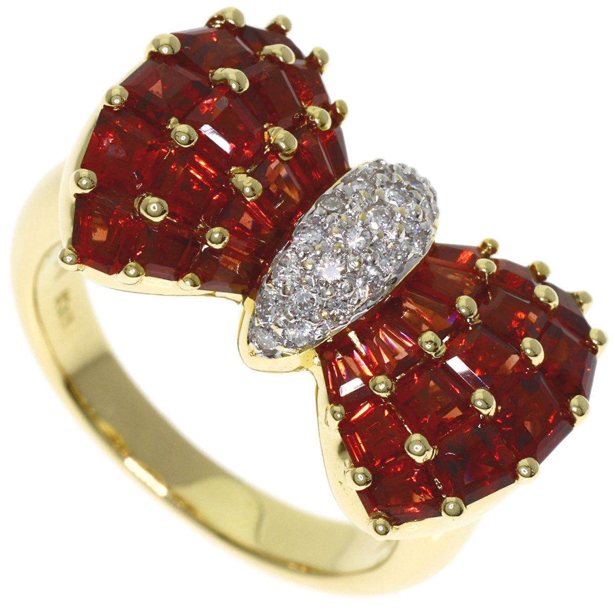 Ponte Vecchio Ribbon motif, colored stone, diamond Ring K18 Yellow Gold Ladies [Used]