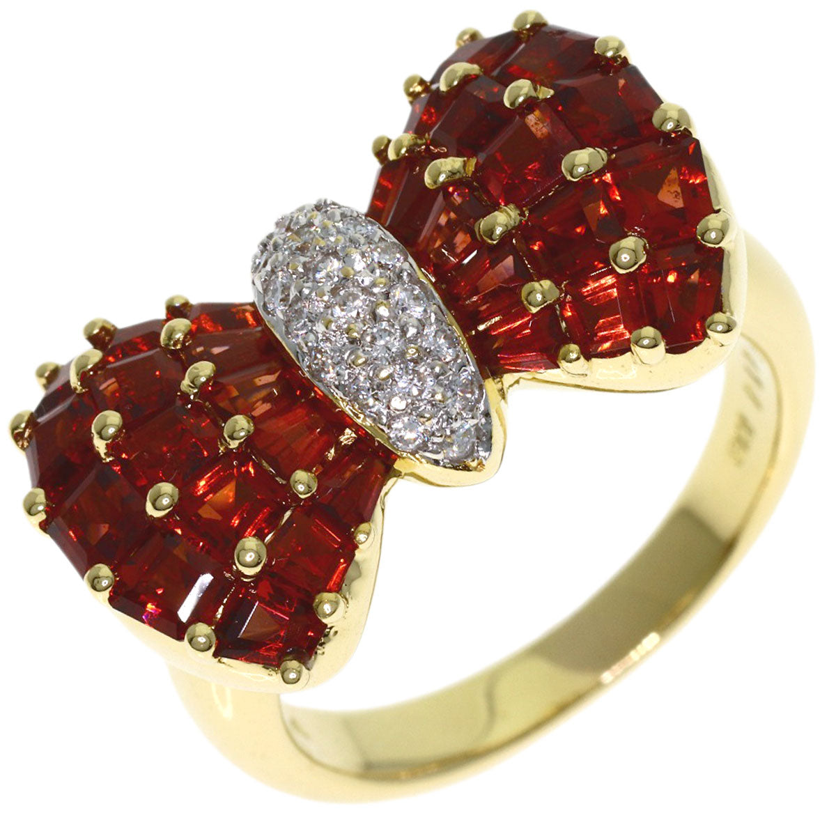 Ponte Vecchio Ribbon motif, colored stone, diamond Ring K18 Yellow Gold Ladies [Used]
