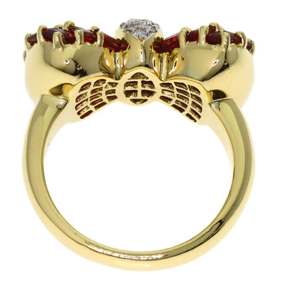 Ponte Vecchio Ribbon motif, colored stone, diamond Ring K18 Yellow Gold Ladies [Used]