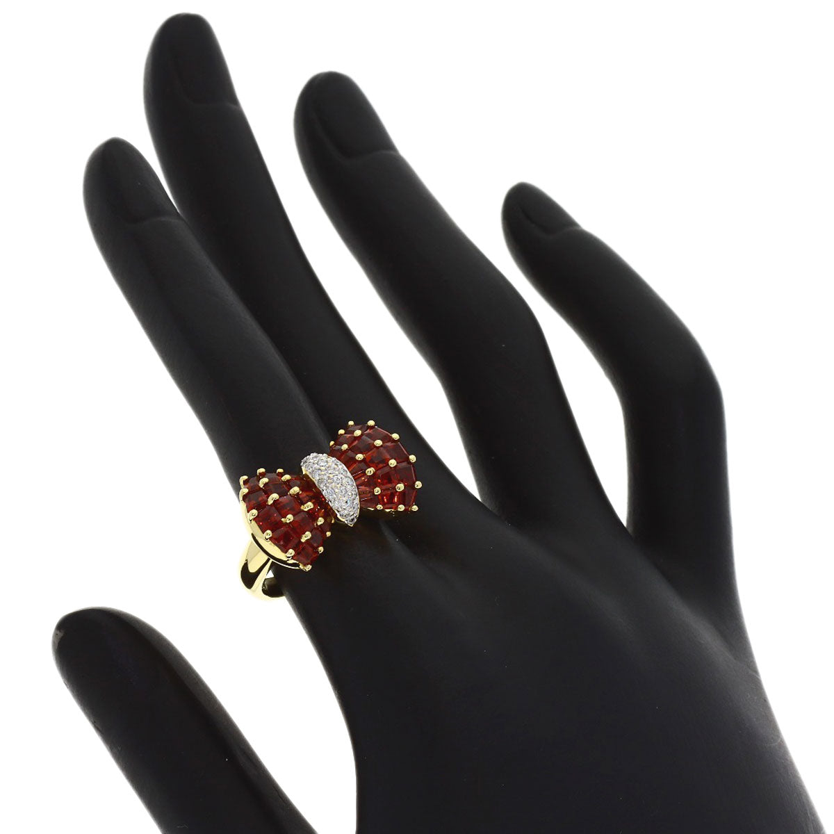 Ponte Vecchio Ribbon motif, colored stone, diamond Ring K18 Yellow Gold Ladies [Used]