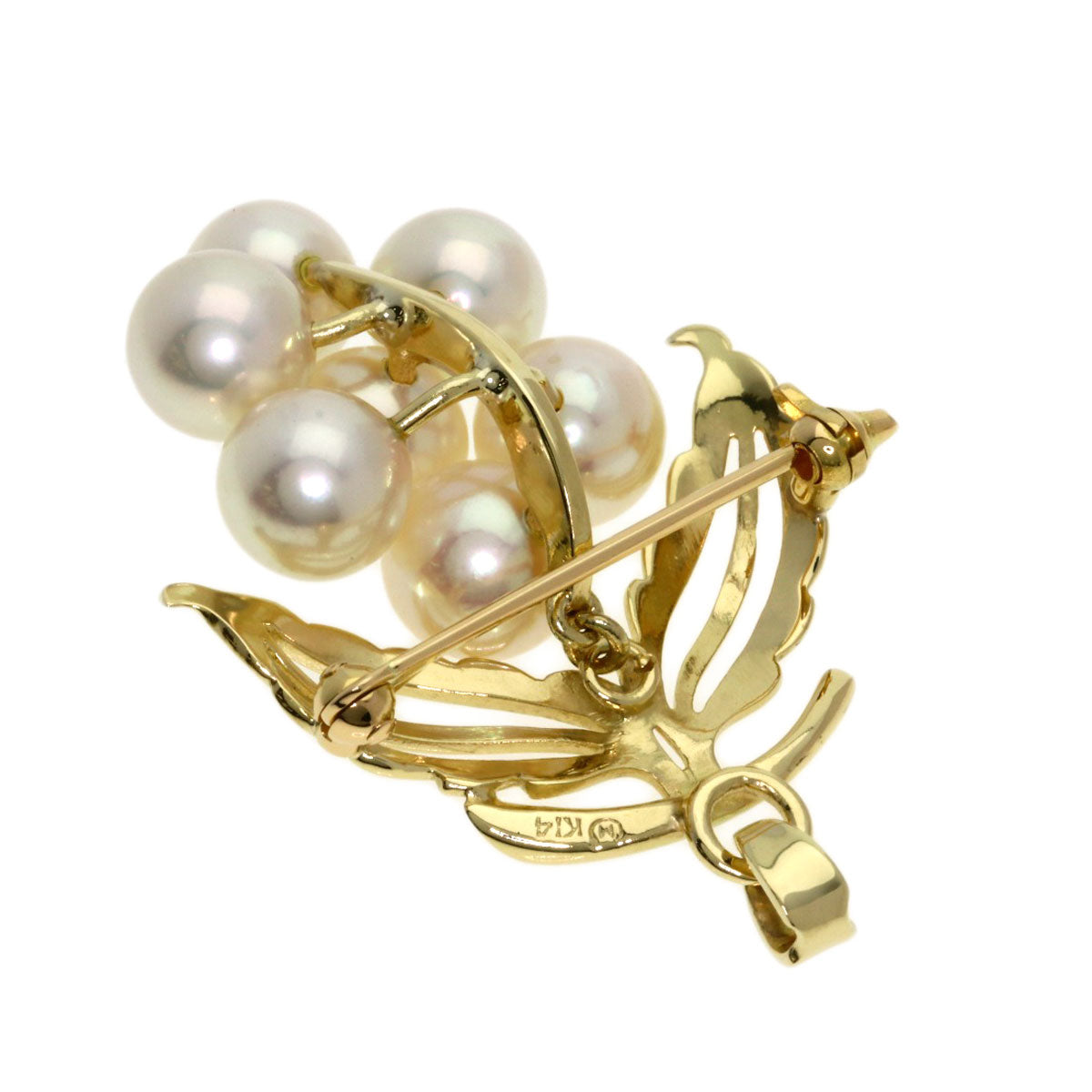 MIKIMOTO Pearl Pearl Diamond 2WAY Brooch K14 Yellow Gold Ladies [Used]