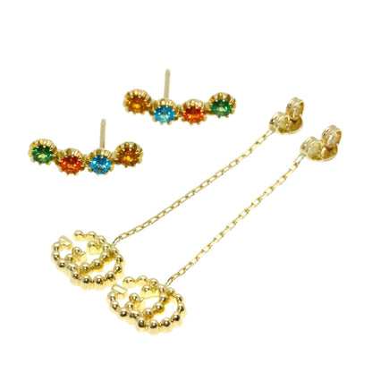 GUCCI Double G Multicolor Stone earring K18 Yellow Gold Ladies [Used]