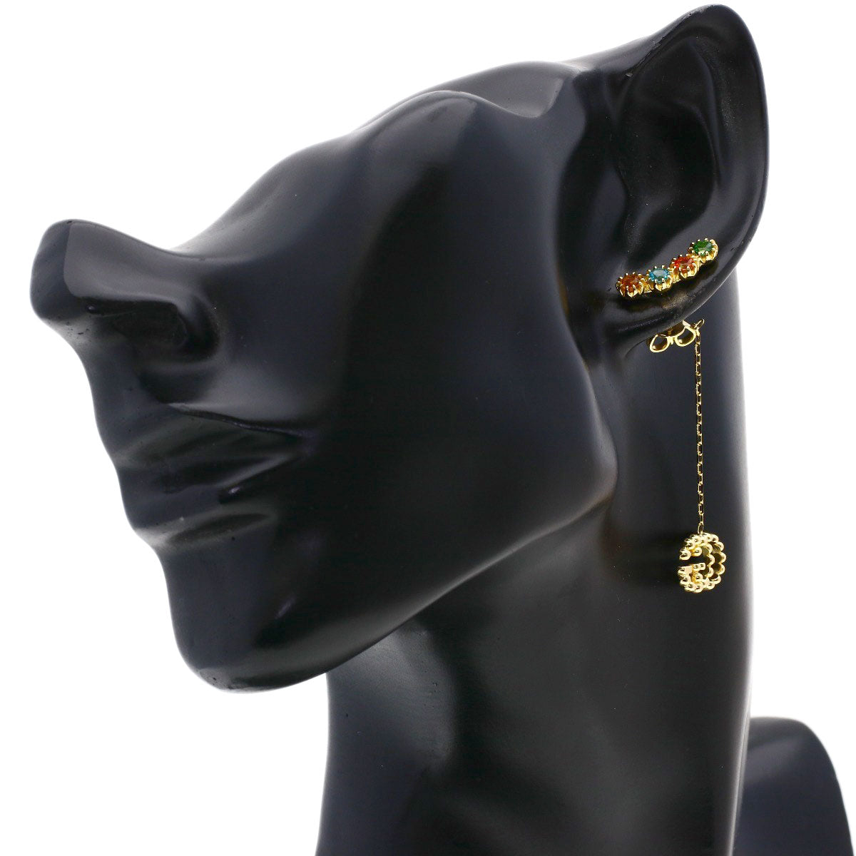 GUCCI Double G Multicolor Stone earring K18 Yellow Gold Ladies [Used]