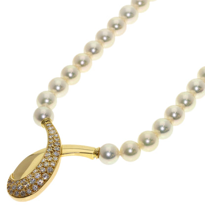 MIKIMOTO Pearl Pearl Diamond Necklace K18 Yellow Gold Ladies [Used]