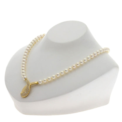 MIKIMOTO Pearl Pearl Diamond Necklace K18 Yellow Gold Ladies [Used]