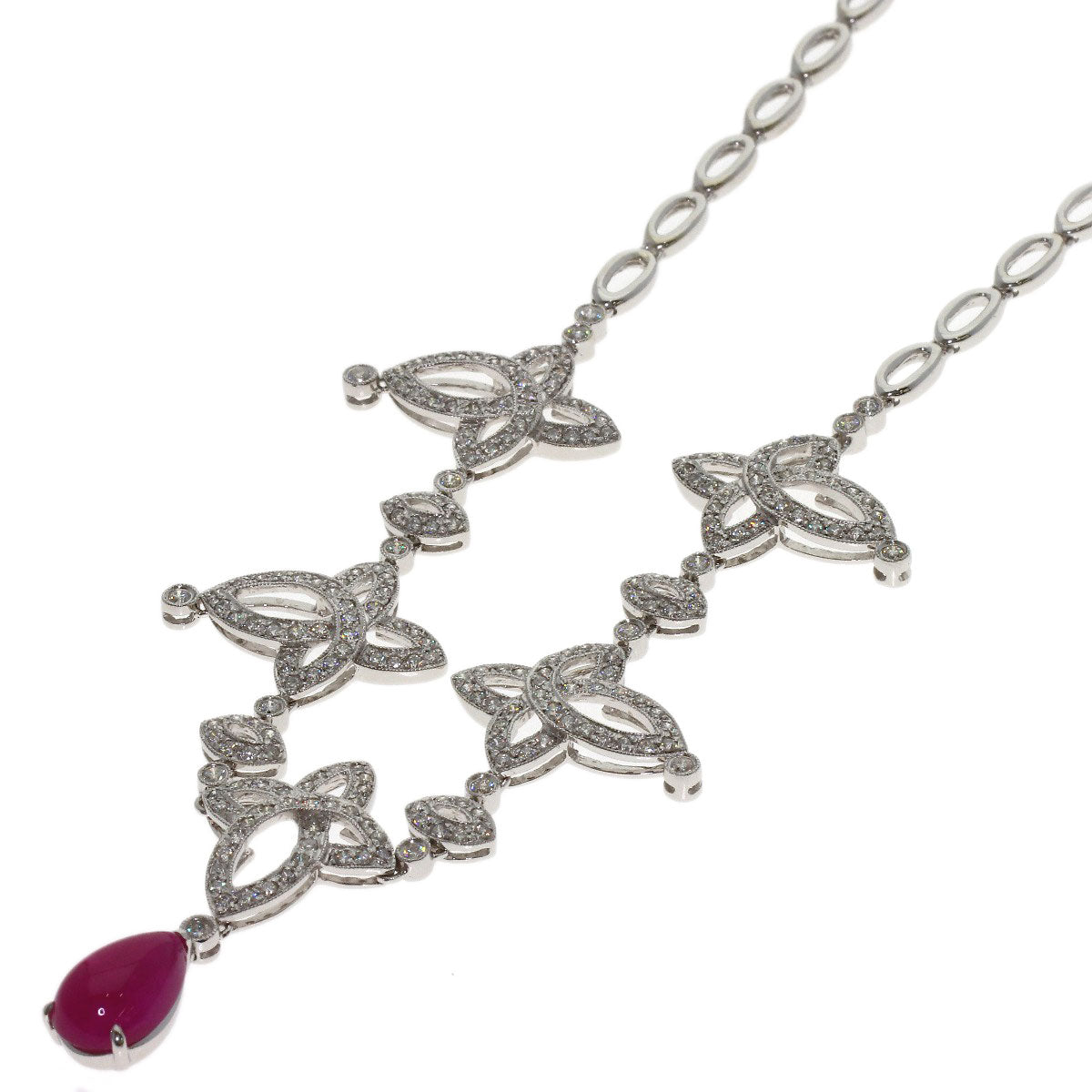 3.99ct Ruby Diamond Necklace K18 White Gold PT900 24g　Ladies