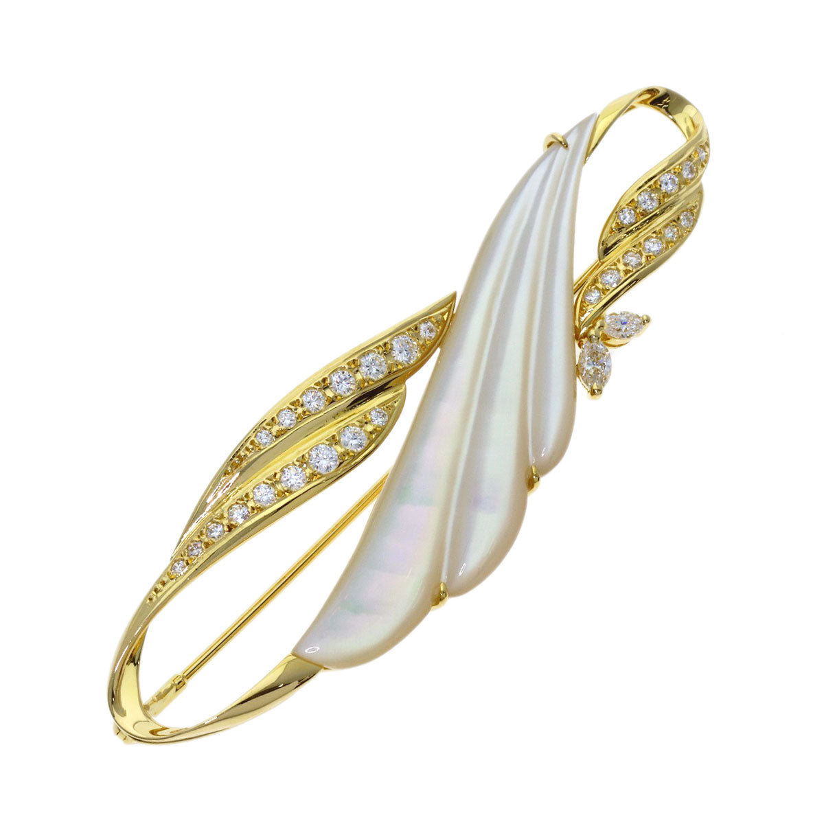 MIKIMOTO Shell Diamond Brooch K18 Yellow Gold Ladies [Used]