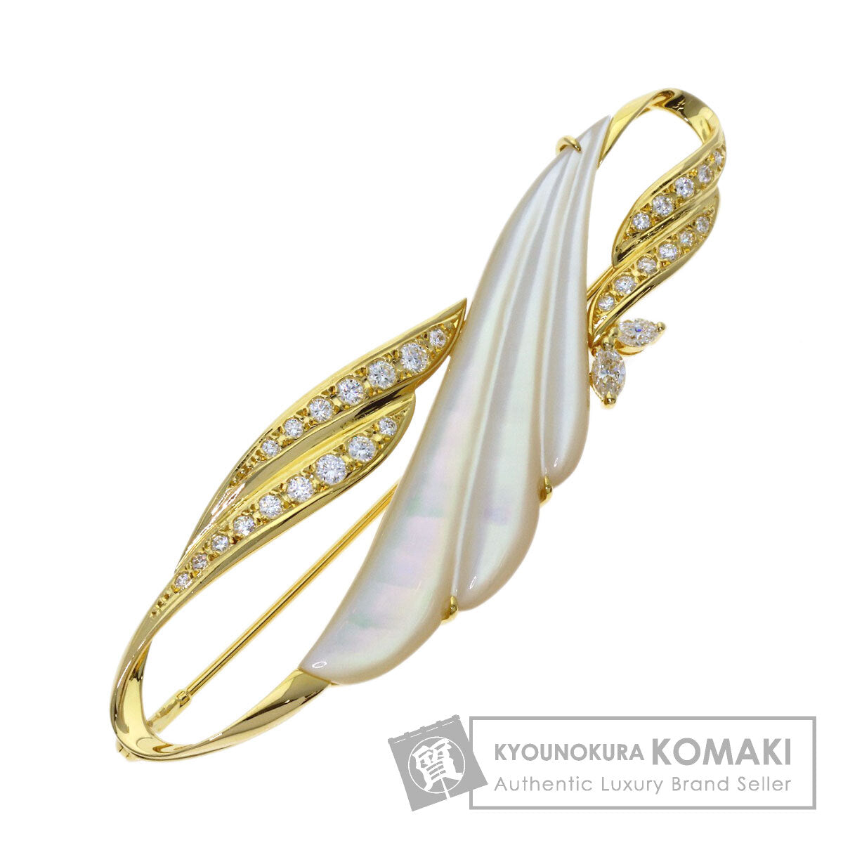 MIKIMOTO Shell Diamond Brooch K18 Yellow Gold Ladies [Used]