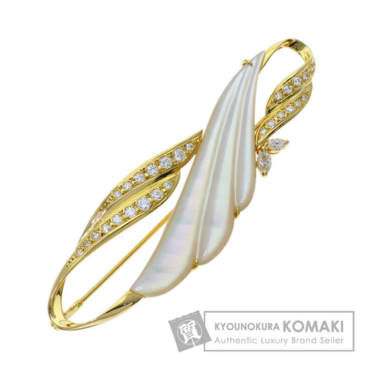 MIKIMOTO Shell Diamond Brooch K18 Yellow Gold Ladies [Used]