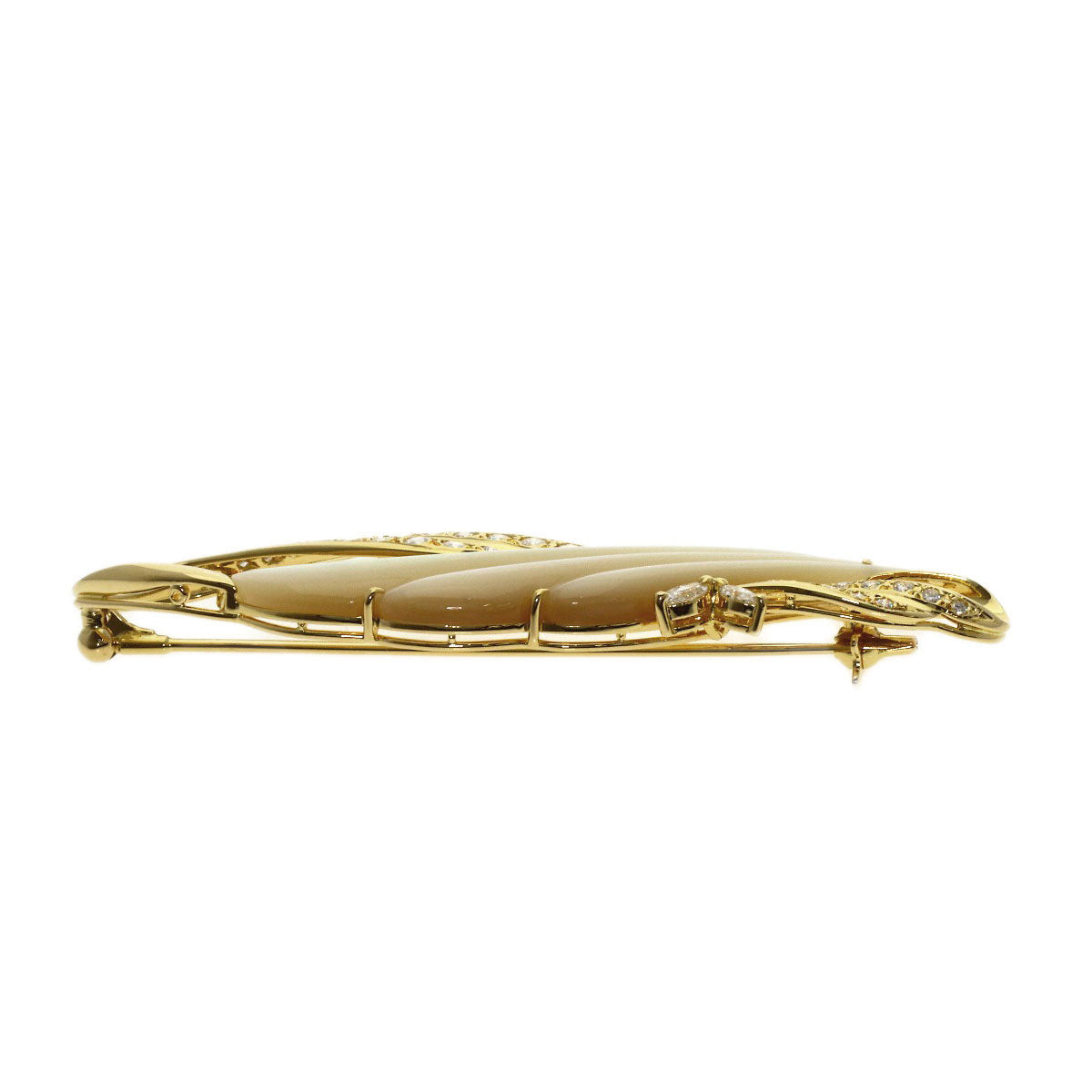 MIKIMOTO Shell Diamond Brooch K18 Yellow Gold Ladies [Used]