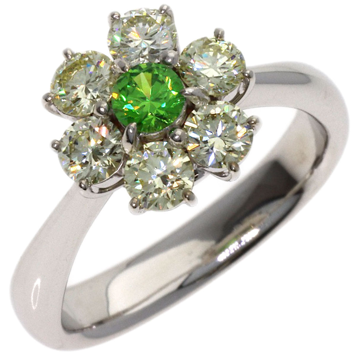 0.27ct Flower motif Garnet Diamond Ring K18 White Gold 7.1g　Ladies