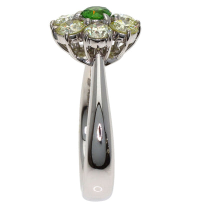 0.27ct Flower motif Garnet Diamond Ring K18 White Gold 7.1g　Ladies