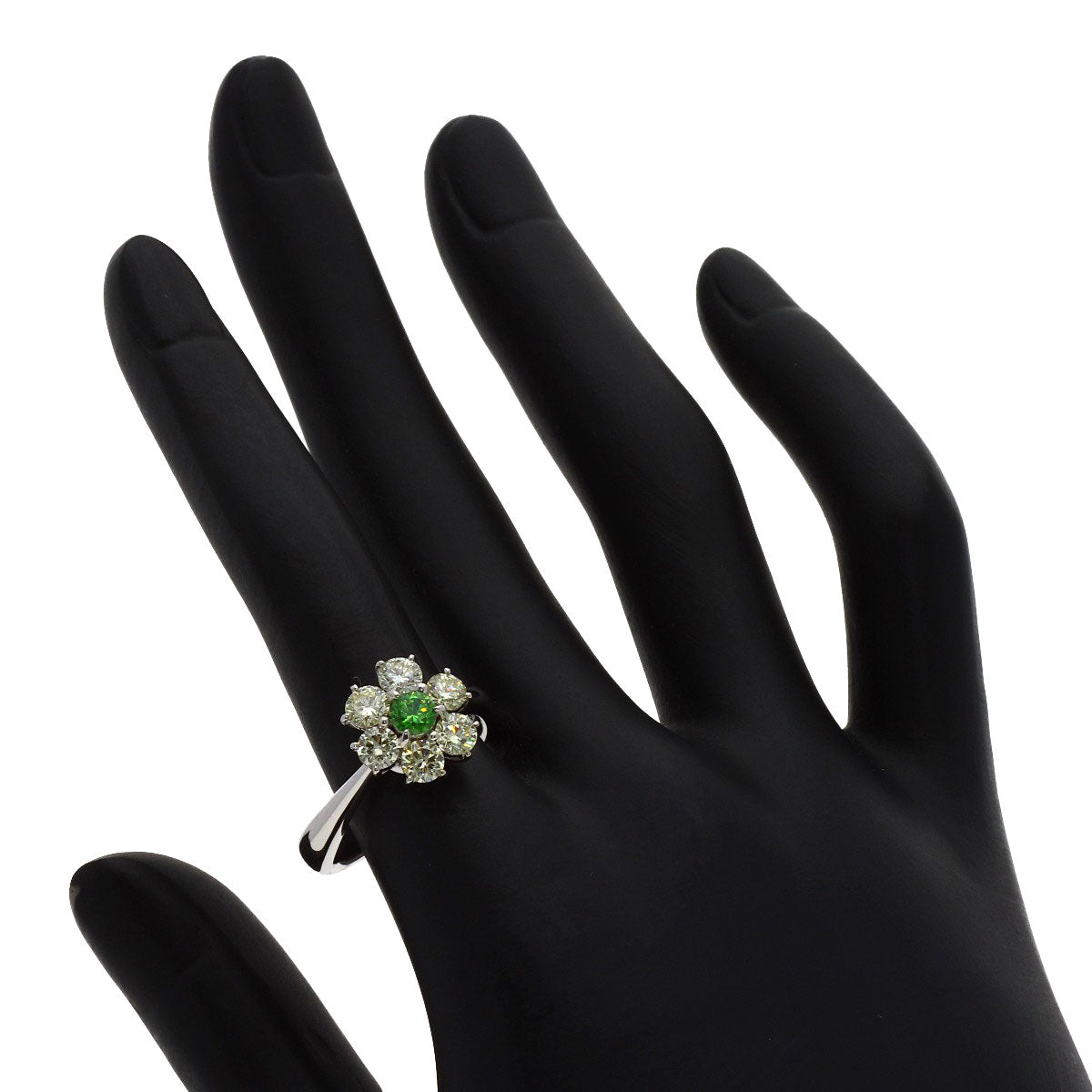 0.27ct Flower motif Garnet Diamond Ring K18 White Gold 7.1g　Ladies