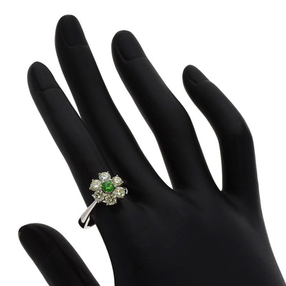 0.27ct Flower motif Garnet Diamond Ring K18 White Gold 7.1g　Ladies