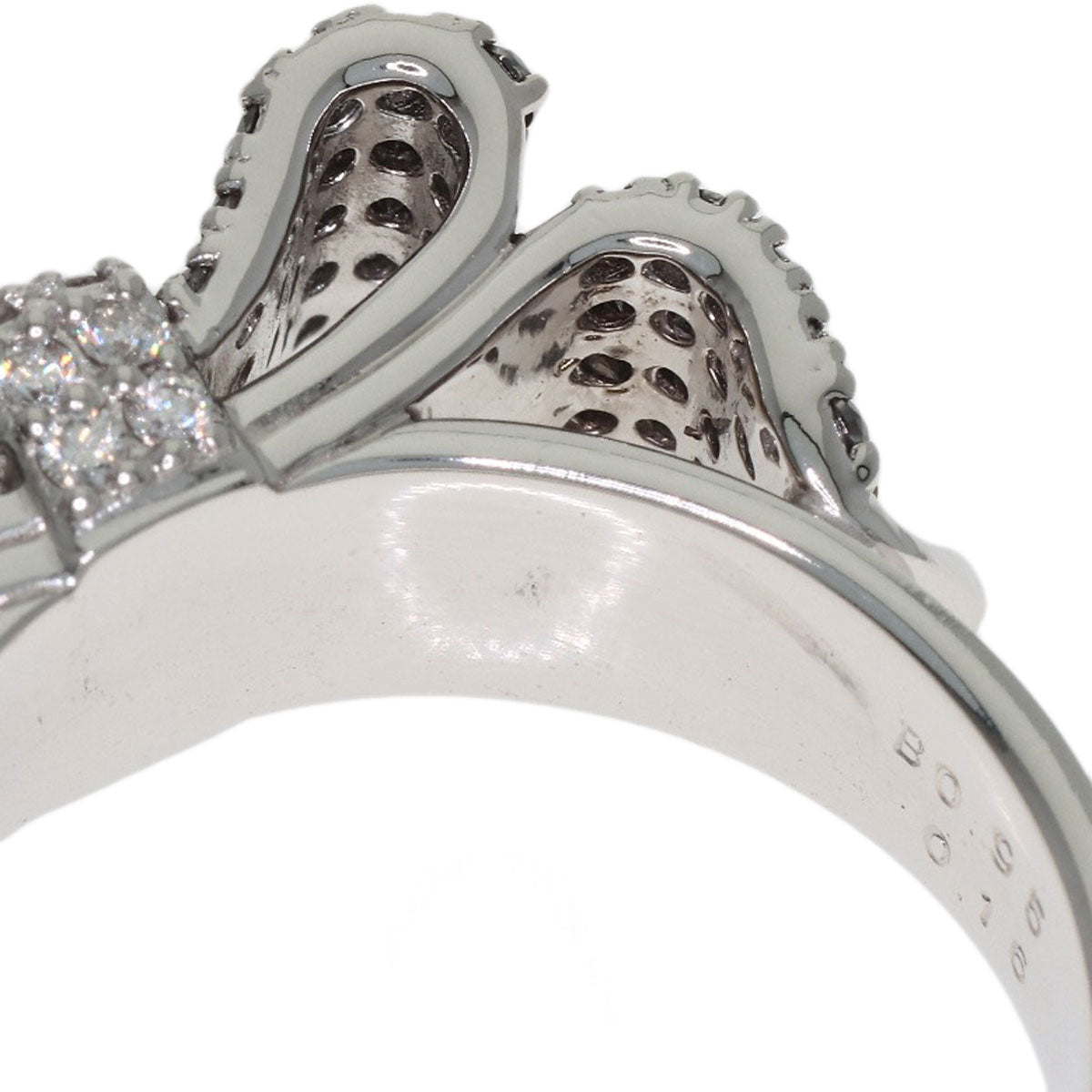 Ponte Vecchio Ribbon motif Black Diamond Diamond Ring K18 White Gold Ladies [Used]