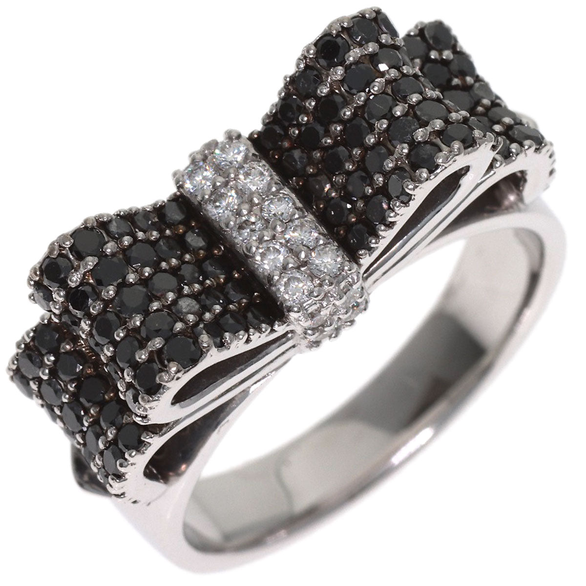 Ponte Vecchio Ribbon motif Black Diamond Diamond Ring K18 White Gold Ladies [Used]