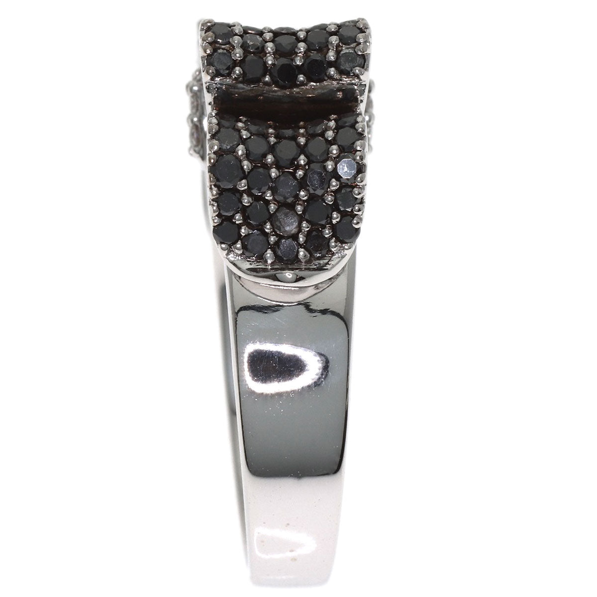 Ponte Vecchio Ribbon motif Black Diamond Diamond Ring K18 White Gold Ladies [Used]