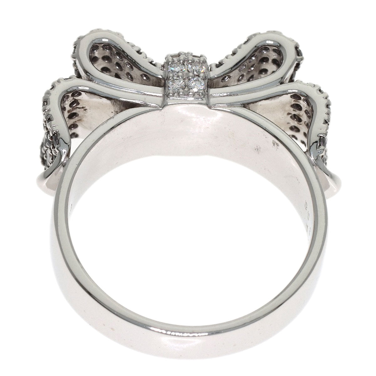 Ponte Vecchio Ribbon motif Black Diamond Diamond Ring K18 White Gold Ladies [Used]