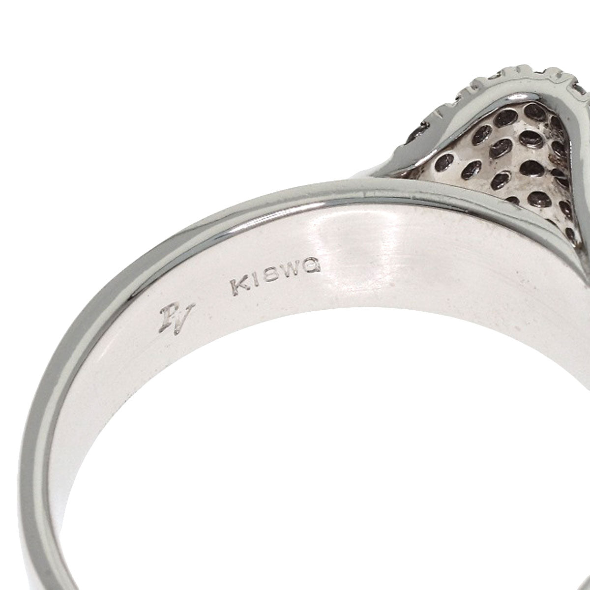 Ponte Vecchio Ribbon motif Black Diamond Diamond Ring K18 White Gold Ladies [Used]
