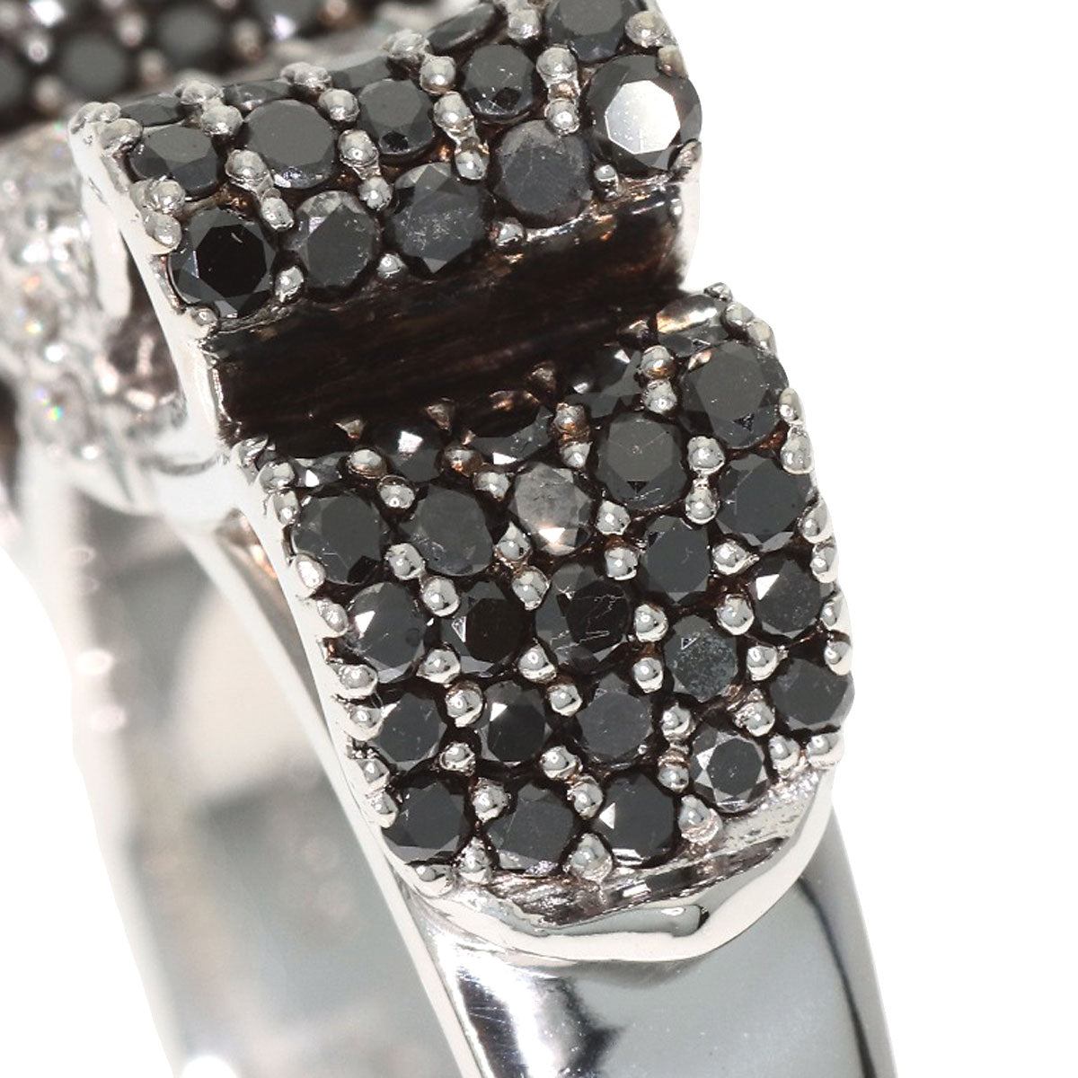 Ponte Vecchio Ribbon motif Black Diamond Diamond Ring K18 White Gold Ladies [Used]