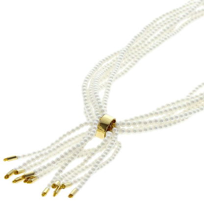 MIKIMOTO Baby Pearl Pearl 6 Strand Diamond Necklace K14 Yellow Gold Ladies [Used]