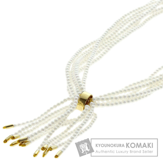 MIKIMOTO Baby Pearl Pearl 6 Strand Diamond Necklace K14 Yellow Gold Ladies [Used]