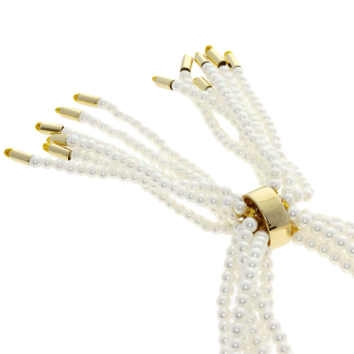 MIKIMOTO Baby Pearl Pearl 6 Strand Diamond Necklace K14 Yellow Gold Ladies [Used]