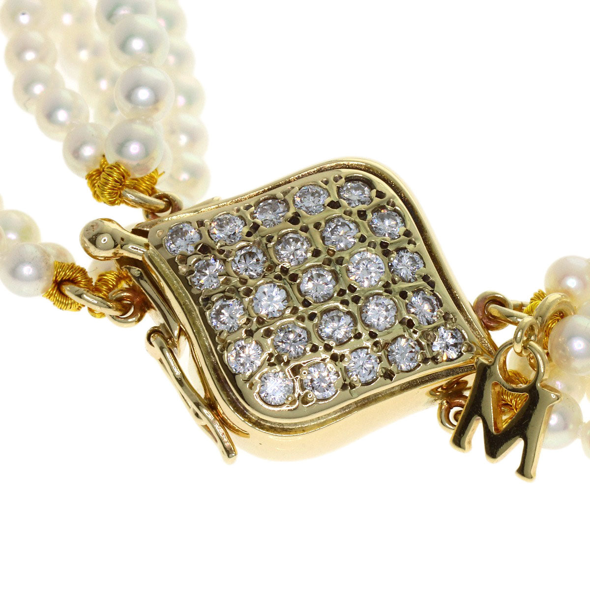 MIKIMOTO Baby Pearl Pearl 6 Strand Diamond Necklace K14 Yellow Gold Ladies [Used]